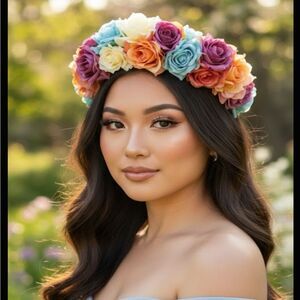 Stunning Handmade Colorful/Pastel Spring Rose Goddess Flower Crown